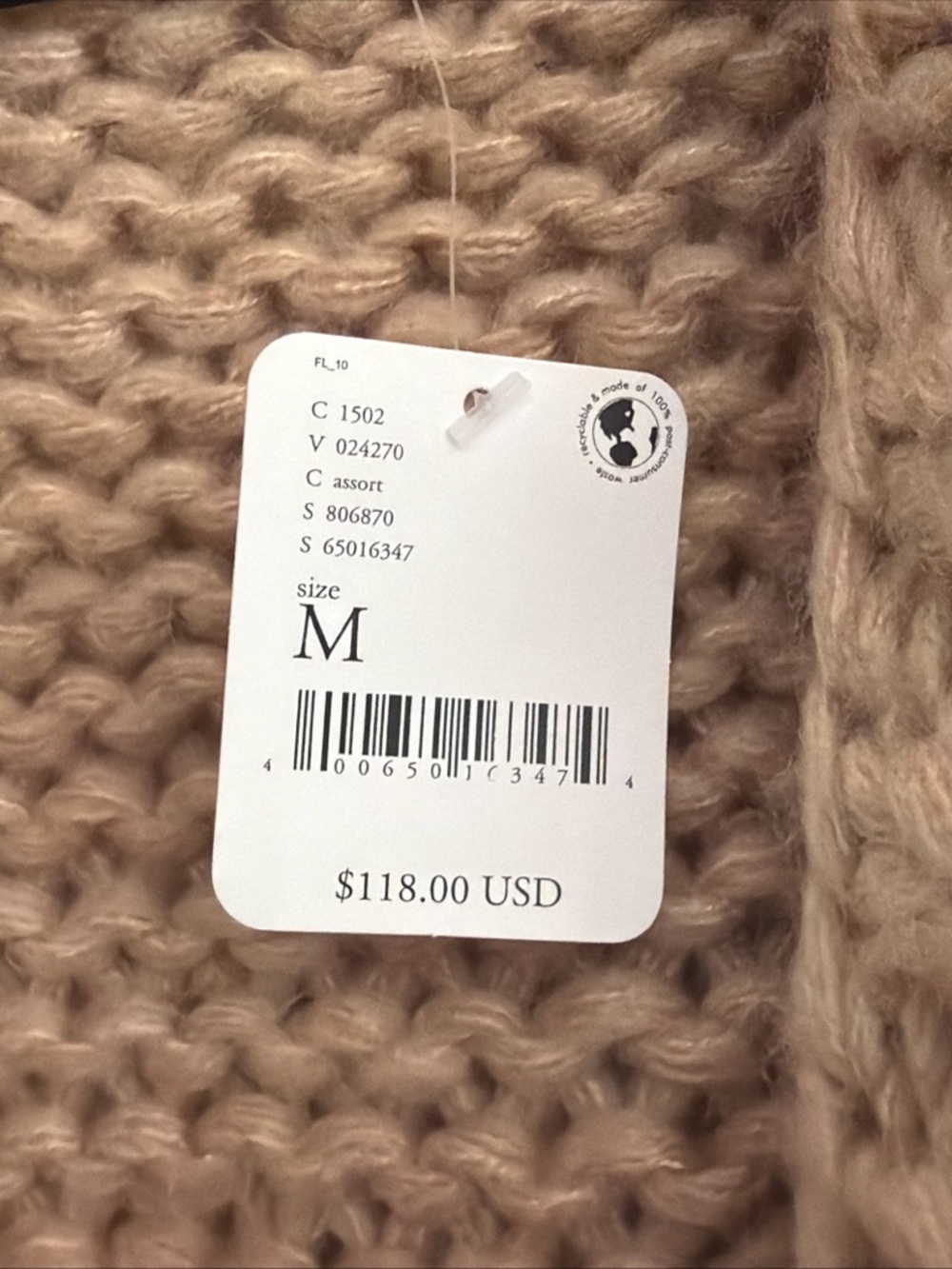 Anthropologie Beige and Lavender Chunky Knit Colorblock Cardigan - Picture 6 of 13